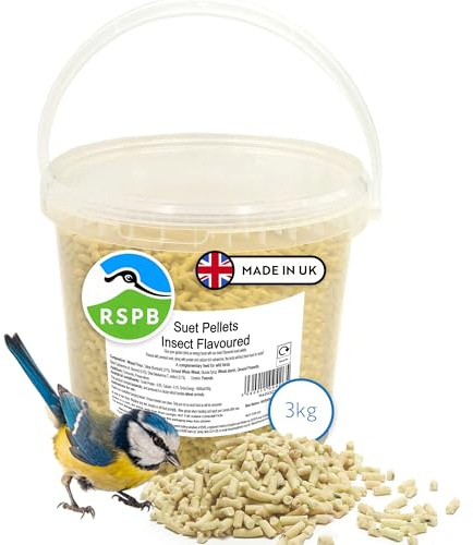 RSPB - Suet Pellets, Wild Bird Food for Small Birds, Premium Ingredients, Made in the UK, Healthy and Nutritious, Suitable for Year-Round Feeding (Insect Flavour) (3kg Tub)