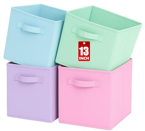 Pinkgarden Aufbewahrungsboxen, Zusammenklappbarer Stoffwürfel-Organisator mit Griffen, für Haus, Kinderzimmer, Schrank und Spielzeugorganisation, 4er-Set,33 x 33 x 33 cm, Mischfarbe B