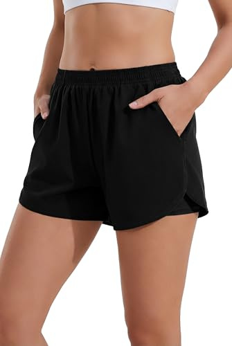 Ekouaer Womens Swim Board Shorts Boxer Liner with Pockets Black S