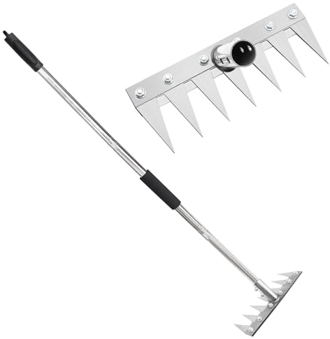 Rastrello da Giardino a 7 Denti con Manico in Metallo da 1,2 m, Attrezzo Multifunzionale per Diserbare, Portatile per Giardino e Cortile, per Sarchiare, Smuovere il Terreno e Seminare