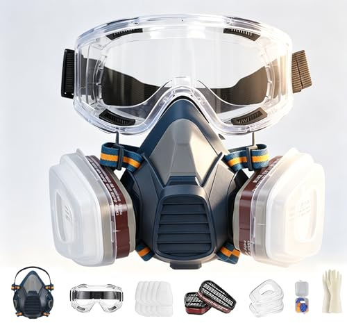 Andningsmask, återanvändbar dammmask med Face-Fit-Check-teknik och integrerade filter för konstruktion, renovering, slipning – dammmask mot fint damm, partiklar