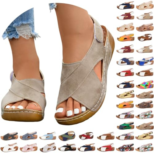 Sandales Femme Été Compensées Chaussures Orthopédiques À Plateforme Scratch Nu Pieds Bohême Slingback Antiderapant Lavables Légères Sandales De Sport Elegante Confort Chaussure Marche Plage Plein Air