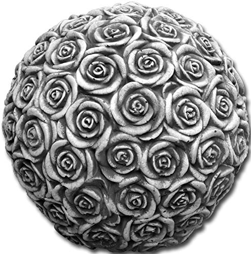 gartendekoparadies.de Motif Boule déco : Roses, Hauteur : 23 cm, Ø 25 cm, Gris, Poids : 17 kg, en Pierre moulée résistante au Gel
