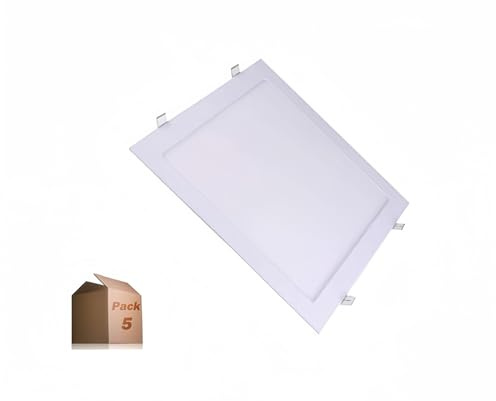 ONSSI Placa Led Cuadrada 295x295 mm, 24W (Pack 5) Panel Super slim Luz Neutra 4000k-4500k Marco Blanco Alta Luminosidad Empotrado Lámpara de Techo