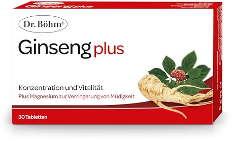 Dr. Böhm Ginseng plus: Für Konzentration & Vitalität, gegen Müdigkeit, mit Ginseng, Magnesium, Vitaminen & Koffein, 30 Tabletten