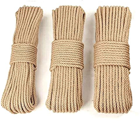 30M Cuerda de Yute Cuerda Cáñamo Natural Gruesa cuerda de sisal - 6mm,8mm,10mm 4 Capas (10 metros de cada tamaño) para Jardín Boda Sash Camping Mascotas Barcos Hogar Animales Escalada Árbol de Gato