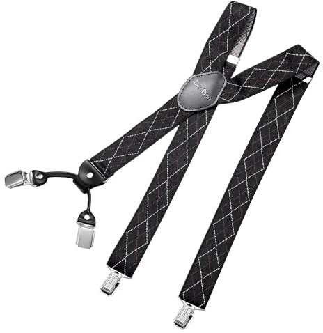 DonDon breda hängslen 3,5 cm - 4 clips med läder i Y-form - elastisk och längdjusterbar i olika designer