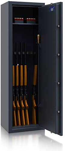 SafeHero Waffenschrank Klasse 1 EN 1143-1 Secureo Eagle 7 XL | Waffenschrank 1 für 7 Langwaffen | Langwaffenschrank Schlüsselschloss | Zugelassener Waffenschrank Langwaffen, Kurzwaffen + Munition