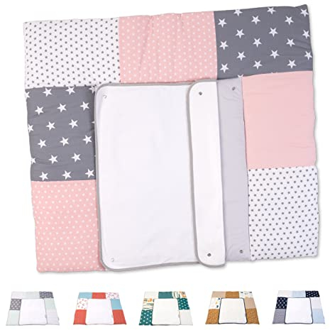 ULLENBOOM ® Wickelauflage 85x75 cm mit Frotteebezug - Rosa Grau (Made in EU) - Wickelunterlage waschbar, Für Unterwegs geeignet, Bezug: 100% OEKO TEX Baumwolle, Wickeltischauflage 75x85