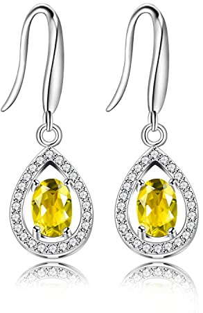 925 Sterling Silber Oval Cut Citrine Ohrringe Gelbe Kristall Tropfen Ohrringe für Frauen FR027 (Citrine)