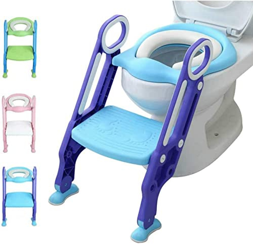 Sedile WC per bambini,Sedile WC pieghevole-Riduttore per WC con gradini larghi/cuscino morbido