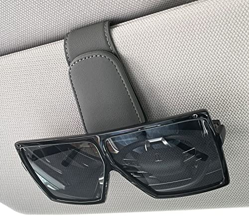 Dacitiery Sunglasses Holder for Car Sun Visor Magnetic Leather Car Visor Sunglass Holder Eyeglass Hanger Clip for Car Universal Car Visor Accessories for Men&Women