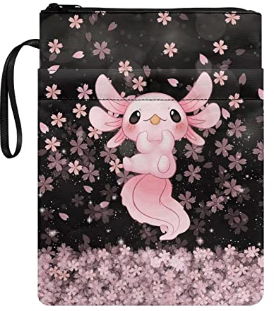 xixirimido Axolotl Kirschblüten-Buchhülle mit Reißverschluss, tragbare Tasche, robuster Reißverschluss, 22,9 x 27,9 cm, Axolotl Cherry Blossom Pink, Einheitsgröße