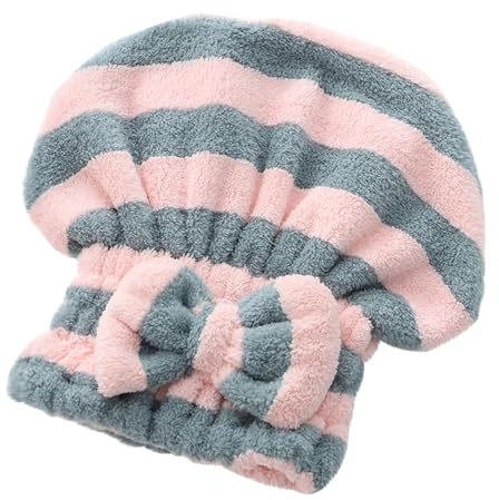Dry Hair Hat, Microfiber Dry Hair Cap, Water Absorbent Quick Drying Shower Cap, Coral Velvet Hair Drying Cap, Shower Cap, Hair Drying Caps, Instant Drying Lightweight Turban Cap (pink grey)