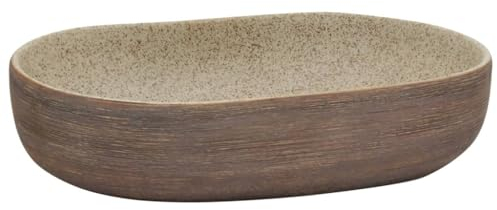vidaXL Lavabo sobre Encimera Ovalado, Lavamanos de Tocador, Lavabo de Fregadero, Lavamanos sobre Encimera para Baño Aseo, Cerámica Arena Marrón