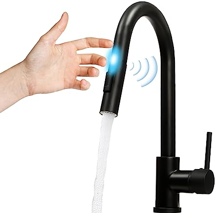 Küchenarmatur Touch Sensor, Küche Wasserhahn Ausziehbar, 360° Drehbar Spültischarmaturen Zwei Wassermodi Heiß und Kalt Doppelnutzung für Häuser Küchen Badezimmer Restaurants Cafés usw