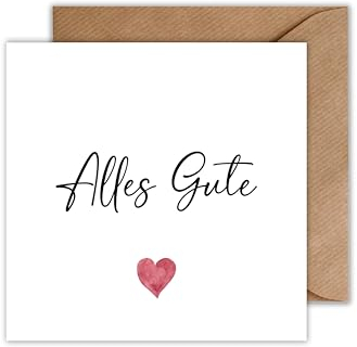 Grußkarte „Alles Gute“ mit rotem Herz mit Umschlag – schlichte und liebevolle Klappkarte für viele Anlässe – universell einsetzbar - quadratisch (125 x 125 mm)