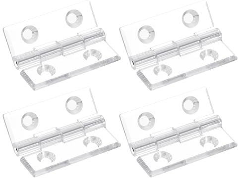 QUARKZMAN 4 Piezas Bisagras de Acrílico 45x35mm Bisagra Transparente Plegable con Eje de Metal y Orificio de Montaje Bisagra Transparente para Cajón de Gabinete