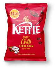 Kettle Crisps Hand Cooked Potato Chips 12 Bags x 80g (12 Bags x 80g, Sweet Chilli And Sour Cream)