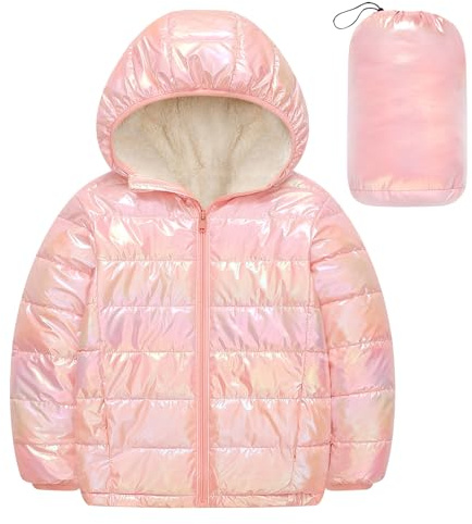 Kids4ever Veste d'hiver pour filles Manteau matelassé à capuche Manteau imperméable rose avec poches pour enfants de 6 à 7 ans