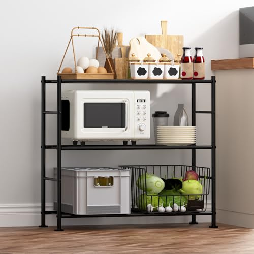 Sakugi Storage Shelves - 3 Tier Shelf Organizer, Heavy Duty Garage Shelving Unit with Leveling Feet, Stable Metal Shelves Organizer for Pantry, Kitchen and Closet, 33.0 W x 12.6 D x 30.4 H, Black