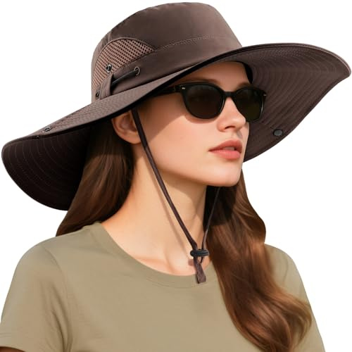 DRESHOW Chapeau de Soleil Femme l'extérieur UV Protection Chapeau d'été à Large Bord Bonnet Pliable en Maille Plage Pêche Seau Casquette