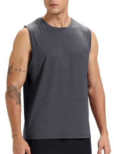 Camiseta sin Mangas para Hombre, Chaleco de Entrenamiento físico, Camiseta Deportiva de Secado rápido para Correr y Gimnasio Gris Oscuro M
