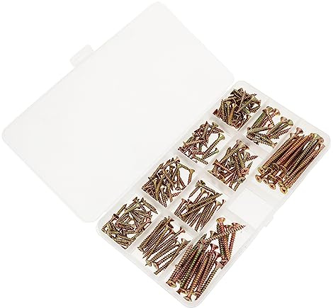 Cabilock 200pcs Self-Tapping Screws Set M4 Color-Plated Zinc Fiberboard Nails Countersunk Head for Woodworking and Electrical Applications