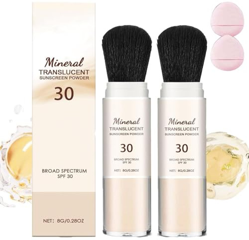 2 piezas Brocha De ProteccióN Solar En Polvo Mineral,Polvos Minerales Fijadores Con Protector Solar, Para Rostro Y Cuerpo, Polvos Faciales Mate Naturales Con Control De Grasa,Ligeros Y Transpirables