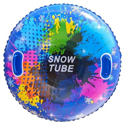 Trineo inflable, 87 cm PVC redondo de pared gruesa neumáticos de nieve para niños con asas, tubo de nieve, trineo pesado neumáticos para familias, aventuras de invierno, trineo