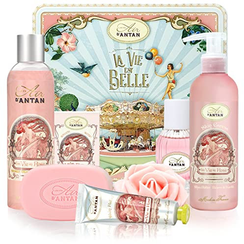 Rose Beauty Gift Set for Her: Shower Gel, Hand Cream, Soap, Body Lotion & Eau de Toilette | Un Air d'Antan