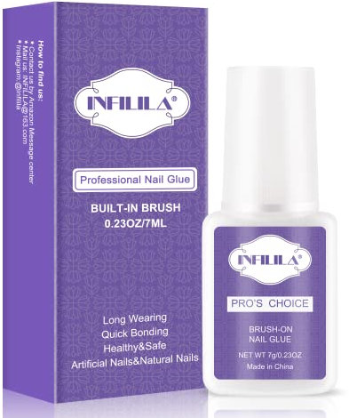 NXJ Infilila Professional Brush-On Nail Glue for Acrylic & Press-On Nails - Long Lasting, 7ML/0.23OZ