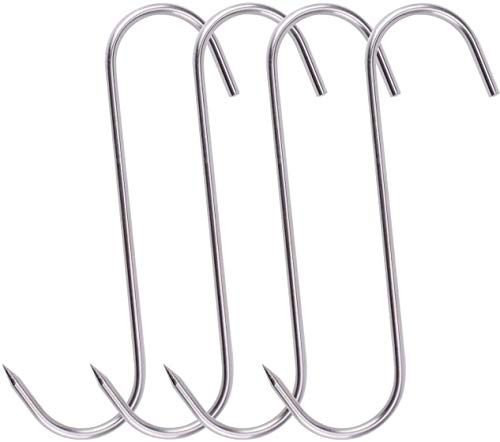 Ganchos en forma de S de 7 pulgadas, de acero inoxidable de alto rendimiento, procesamiento de carnicería, ganchos de carnicero para secar barbacoas, agricultores, cazadores (4 unidades de 4 mm)