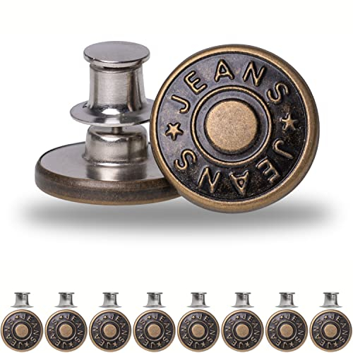 Verstellbare Hosen Ersatz Knöpfe, 8 Pack, Nickel-frei, für Allergiker, Ø 17 mm Messing Jeansknöpfe, Bronze-farben, Hosenbund jederzeit einstellbar, Jeans enger weiter machen, Hosenknöpfe mit Pin Knopf