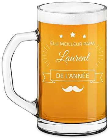 Maverton Chope à Bière Gravée - 640ml Verre à Bière avec Anse - pour Amateur de Bière – pour anniversaire - pour homme - avec personnalisation pour lui - pour papa/papy - fete des peres