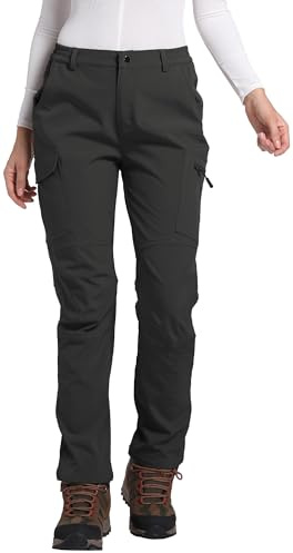 Women's Fleece Lined Waterproof Hiking Pants Insulated Softshell Warm Outdoor Winter Snow Ski Pants Black XXL