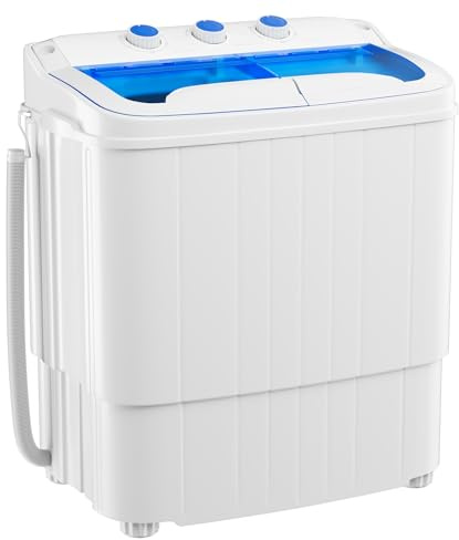 INTERGREAT Portable Washing Machine, 16lbs Twin Tub Portable Washer with 9.6Lbs Washer and 6.4Lbs Spinner dryer, Semi-automatic Washer Machine Combo for Dorms, Apartments, Blue