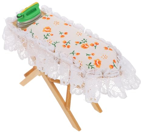 Cabilock Miniature Ironing Table Decor Mini House Miniature Iron Doll Ironing Board Table Photo Prop Desktop for Homes