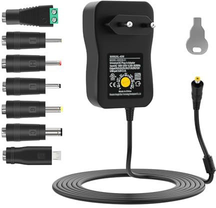 Universal Netzteil, Isisyu 40W AC zu DC 3V 4.5V 5V 6V 7.5V 9V 12V Adapter Einstellbares Schaltnetzteil mit 5V 2.1A USB Port und 7 DC Steckern für 3-12V Haus Elektronik, LED Streifen, Router, 3A max