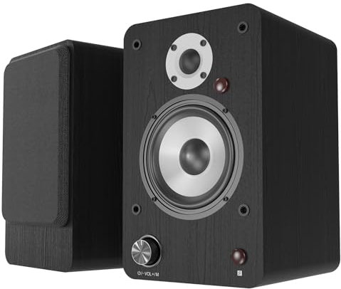 Powered Bluetooth Bookshelf Speakers - 100W Carbon Fiber Unit - Bluetooth/USB/AUX/Optical Input/Coaxial Input/RCA (L/R) Input - 4 inch Woofer 1 inch Tweeter - TV Computer PC Speakers - Black, Pair