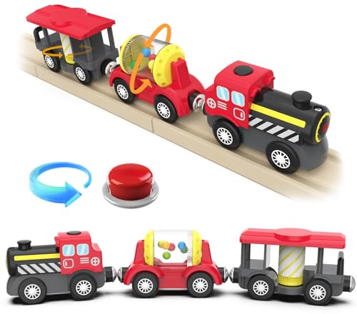 DxxD Tren Eléctrico de Juguete para Niños, Juguete Tren de Locomotora de acción con Pilas, Conexión Magnética, Compatible con Thomas Brio, Regalo Coche de Juguetes para Niños 3+ Años