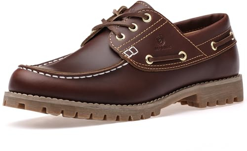 SL-Saint Fatti a Mano Uomo Classico da Barca e da Ponte Scarpe Punta Moc Allacciate Pelle Pieno Fiore Moda (RossoMarrone, Adulto, Uomo, 41.5, Numero, Sistema Taglie Calzature EU, Larga)
