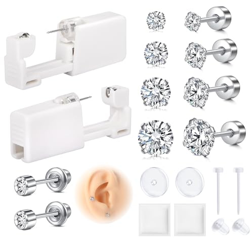 AVYRING Ear Piercing Kit, 2 Pack Painless Disposable Piercing Gun Kit with 20G Flat Back Earrings Studs, At Home Self Earpiercing Kit Tools and Supplies for Women Men, Silver
