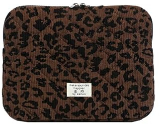 HICARRY Puffy Laptop Hülle für 11 13 15 Zoll Laptop, Cord Süße Leopard Laptoptasche Kompatibel mit MacBook Air/Pro Retina, Laptop Sleeve Case mit Schleifenmuster Damen Mädchen Leo Tasche