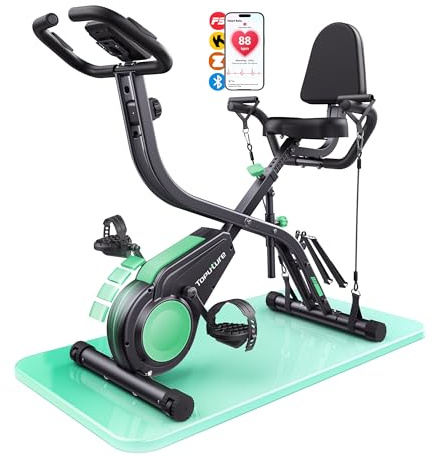 2026 Toputure Exercise Bike with LCD Display, 5-in-1 Folding Exercise Bike with App 16-Level Magnetic Resistance, Ultra-Quiet Flywheel 310LBS Capacity and Upgraded Comfort Seat Cushion