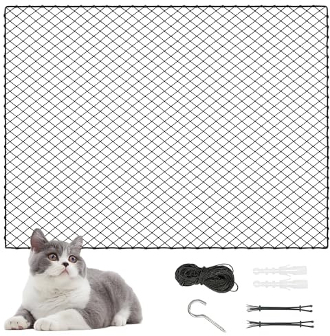 Staranry Red para Gatos de Balcón 3x2 m, Red de Seguridad para Gatos Reforzada con Alambre sin Taladrar, Red Protectora Negra para Balcón y Ventana, Resistente a Mordidas y Desgarros