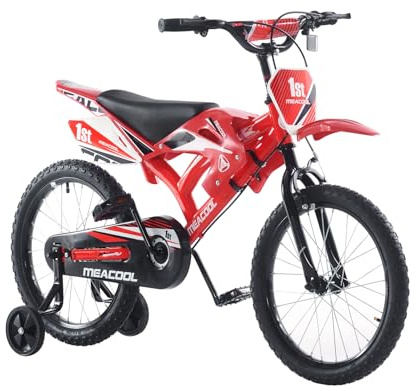 BSTSEL 12 16 18 Kids Bicycle Moto Motorcross Bike with Removable Stabilisers Wheels for Boys&Girls Ages 2-9 Years Old Children 16/18 inch Motorcycle Bike Gift (Red, 12 inch)