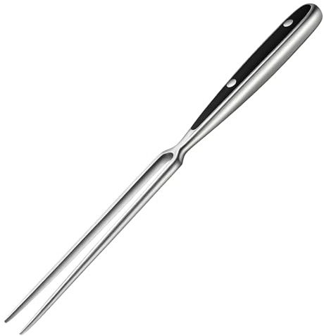 Large Stainless Steel Carving Fork with Steel Handle,11.8 inch Heavy Duty Meat Fork for Turkey,Roast,BBQ,Grilling,Cooking,Serving (Black)