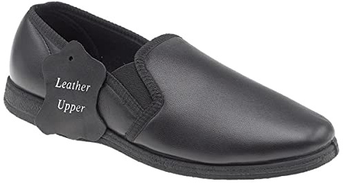 Sleepers Mens Hadley Slip On Gusset Genuine Leather Slippers with Rubber Sole Black 8 UK