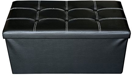 Rebecca Mobili Pouf Coffre de Rangement Banc Rectangle Stokage Noir Design Contemporain Salon Chembre 38 x 76 x 38 cm- (H x L x P) - Art. RE4621